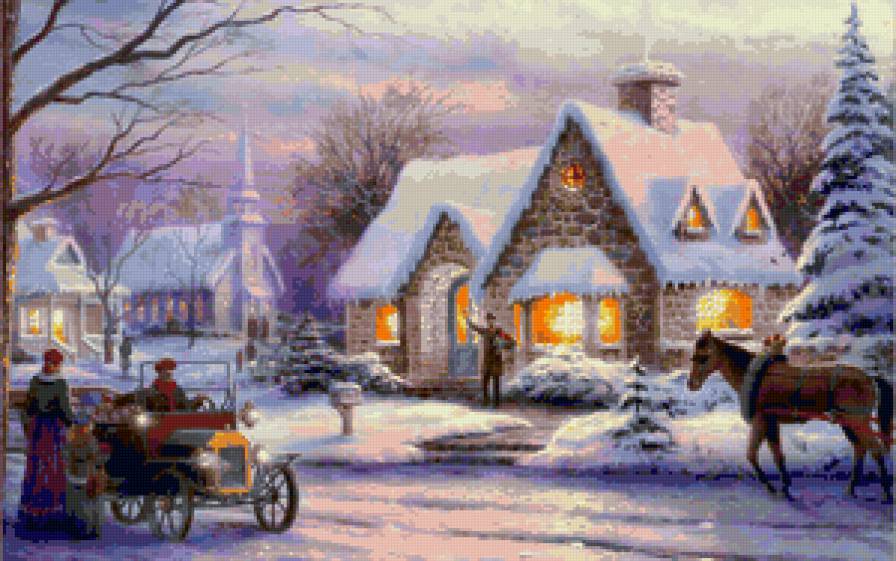Зимний городок - улица, сказка, домик, зима, картина - предпросмотр