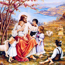 Оригинал схемы вышивки «Иисус и дети» (№116593)