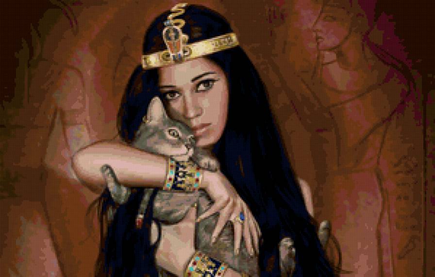 Египтянка - девушка, кот - предпросмотр