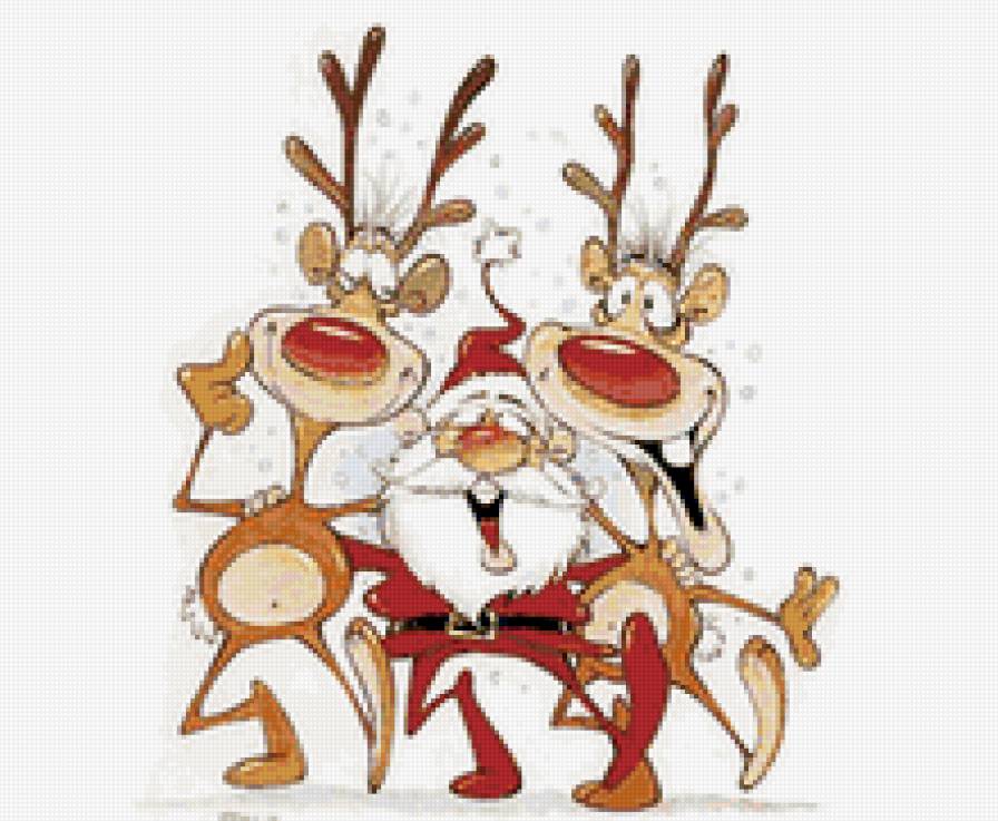 Санта и олени - праздник, новый год, олени, санта клаус - предпросмотр