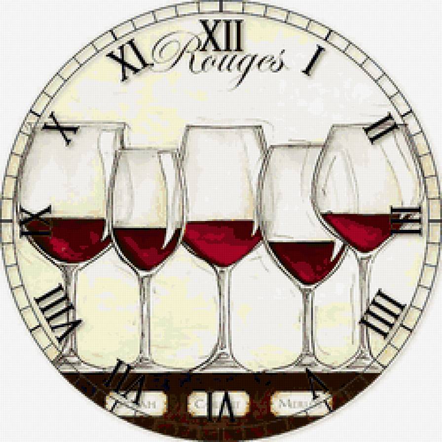 время дегустации 2 - часы, вино, бокалы - предпросмотр