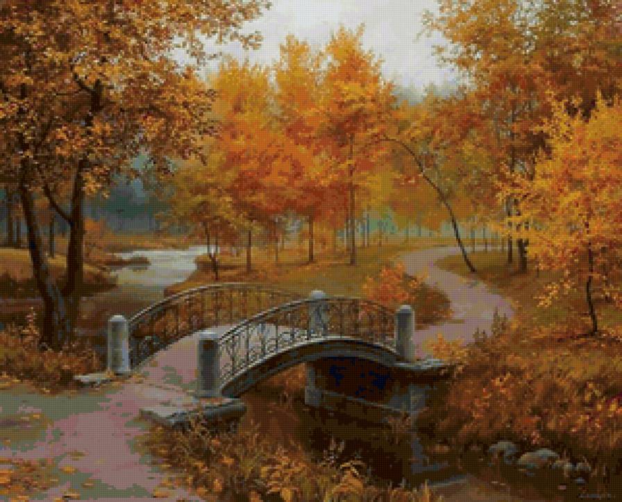 №117455 - осень, река, мостик, пейзаж, дорожка - предпросмотр