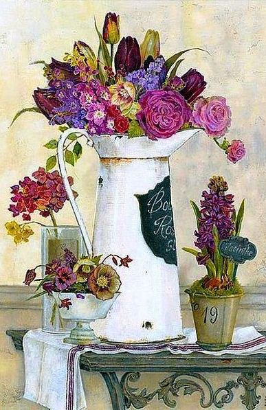 Цветочный натюрморт - флора, натюрморт, искусство, ваза, букет, цветы - оригинал