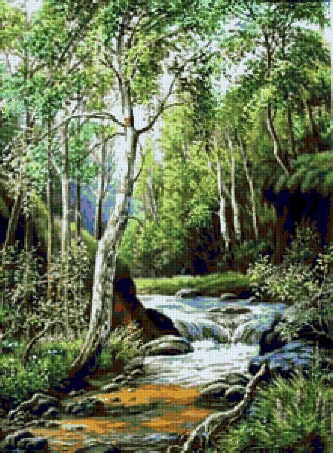 Лесная река - лес, пейзаж, река, искусство, природа, красота природы - предпросмотр