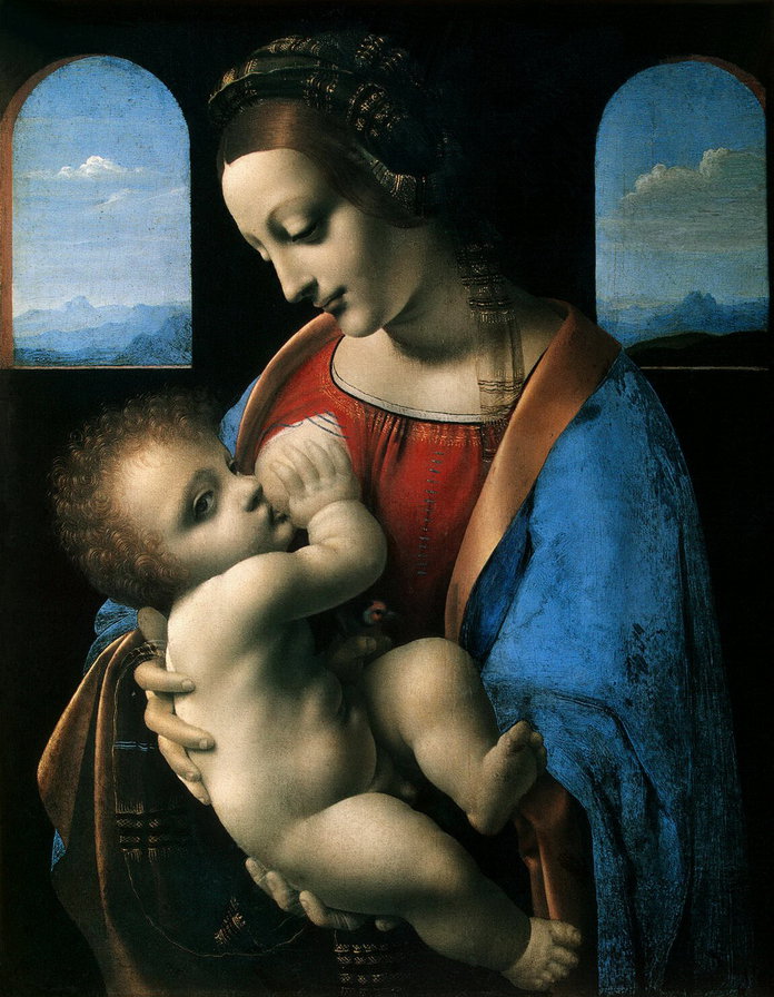 Леонардо да Винчи - Мадонна с Младенцем - девушка, портрет, картина, живопись - оригинал