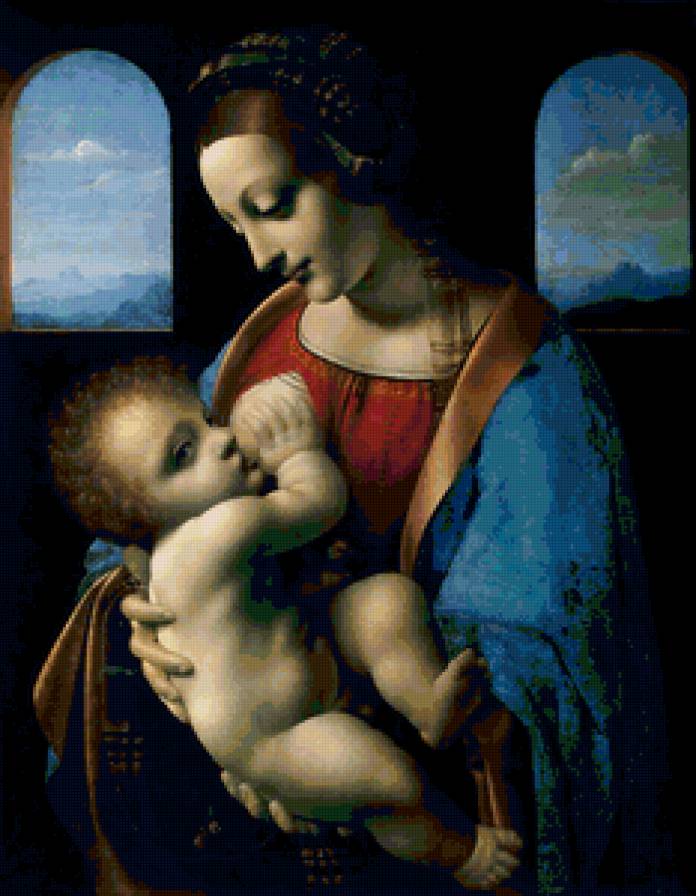 Леонардо да Винчи - Мадонна с Младенцем - девушка, портрет, живопись, картина - предпросмотр