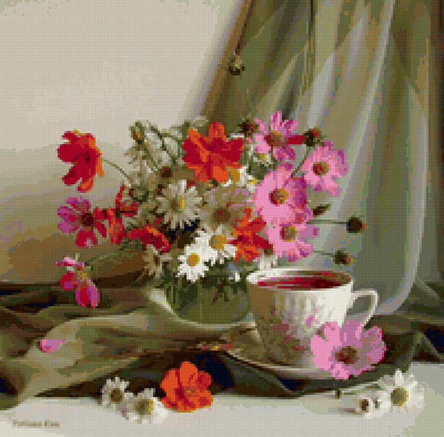 Цветочный чай - чай, натюрморт, цветы - предпросмотр