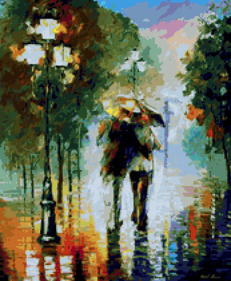 Счастливы вместе. - аллея, дождь, фонари, женщина, зонт, мужчина - предпросмотр
