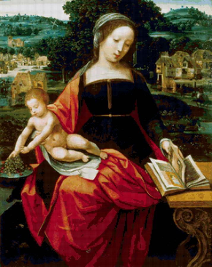 Мастер женских полуфигур - Мадонна с младенцем - портрет, живопись, девушка, ребенок, картина - предпросмотр