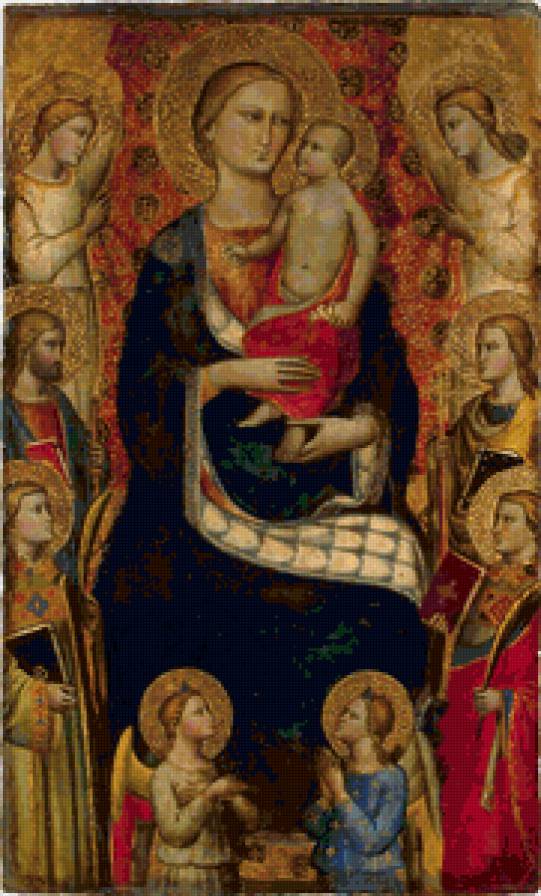Мадонна с младенцем, четырьмя святыми - портрет, икона, живопись, религия, картина, девушка - предпросмотр