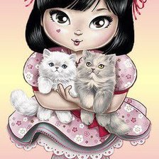 Оригинал схемы вышивки «девочка и котята» (№119153)