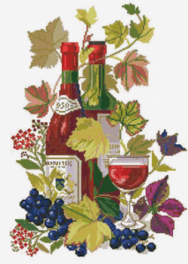 натюрморт - виноград, ягоды, на кухню, бокал, вино - предпросмотр
