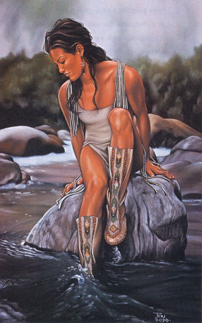 Серия "В индейском стиле" - девушка, пейзаж, река - оригинал