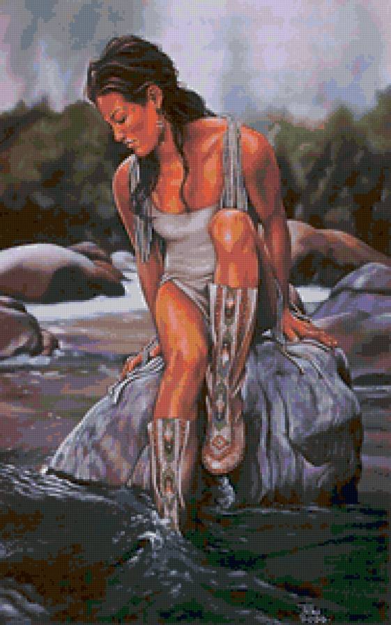 Серия "В индейском стиле" - девушка, пейзаж, река - предпросмотр