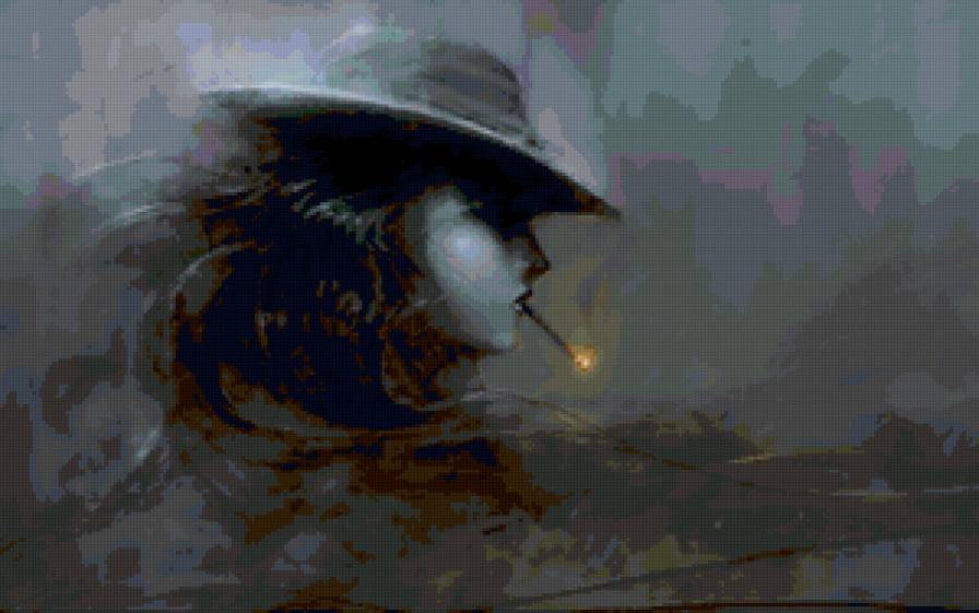 дама с сигаретой - картина, леди, девушка, шляпа - предпросмотр