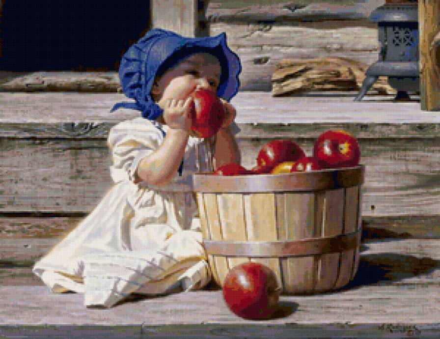 Девочка - живопись, яблоки, дети - предпросмотр
