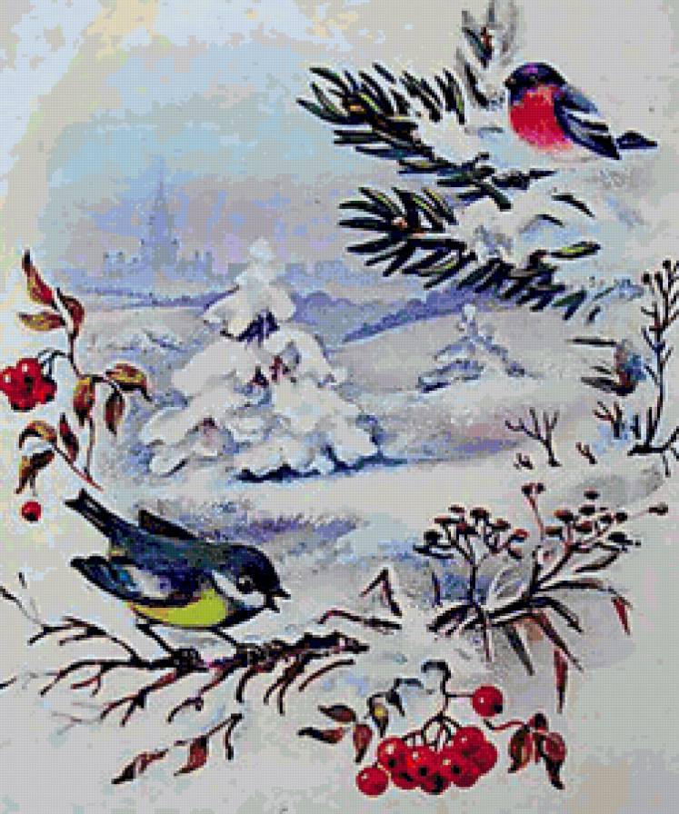 снегирь и синичка - зима, природа, птицы - предпросмотр