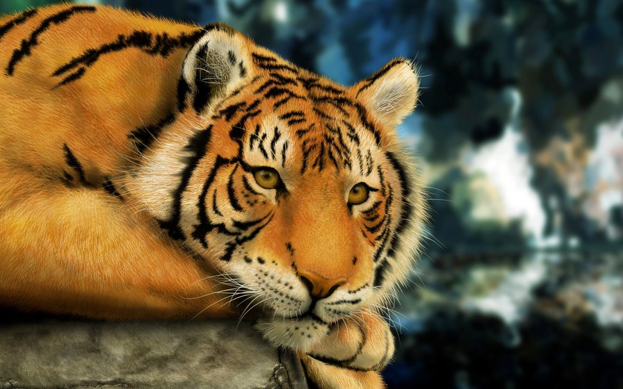 Тигр на отдыхе - кошка, тигр, полосатое, животные - оригинал