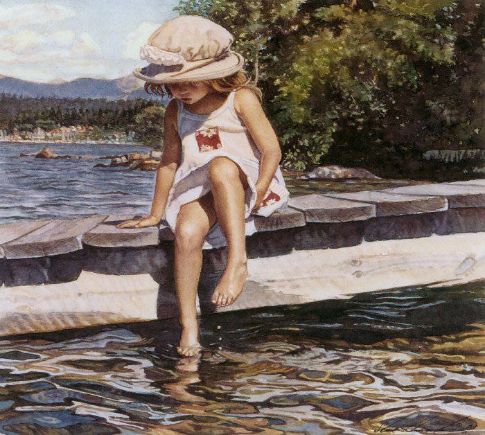На реке - вода, дети, река, девочка, лето - оригинал