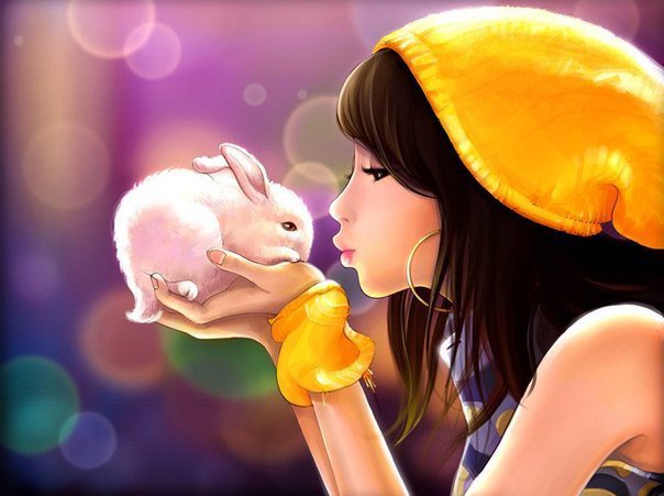 Девочка с кроликом - кролик, животные, девочка - оригинал