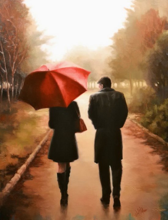 Красный зонт Daniel Del Orfano - картина - оригинал