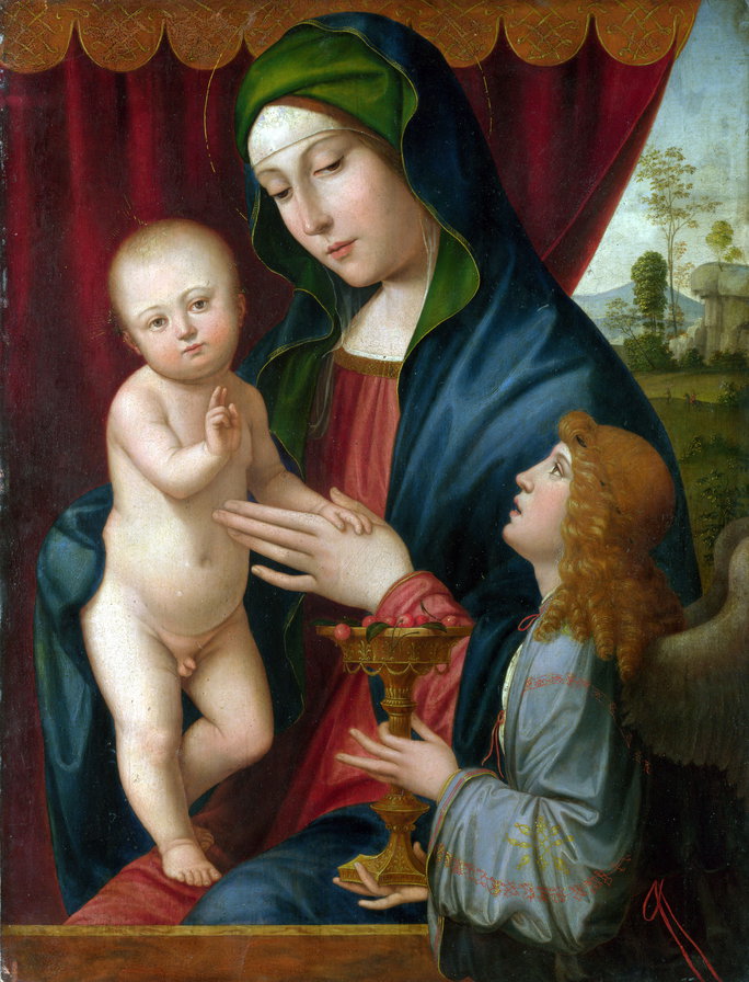 After Francesco Francia - The Virgin and Child with an Angel - религия, святая, портрет, картина, живопись - оригинал
