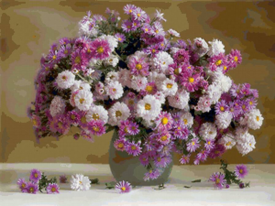 Хризантемы - цветы, ваза, букет - предпросмотр