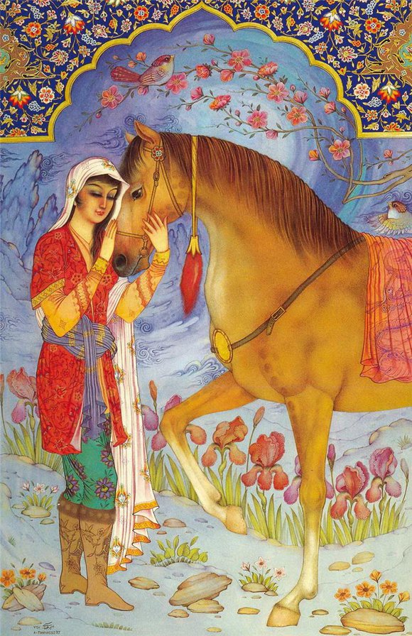 Арабская сказка - животные, девушка, лошади - оригинал