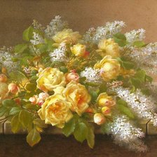 Оригинал схемы вышивки «Желтые розы и белая сирень» (№121383)