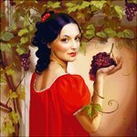 Оригинал схемы вышивки «девушка с виноградом» (№121417)
