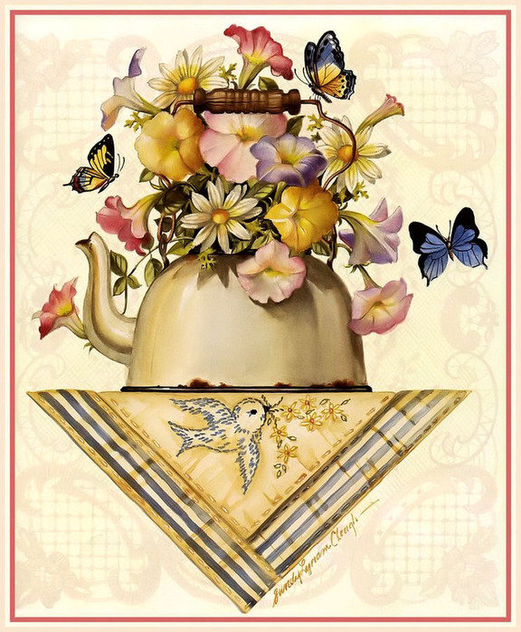 Натюрморт - натюрморт, чайник, цветы - оригинал