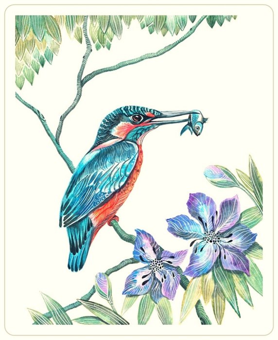 Серия "Птицы в узорах" - цветы, узоры, птицы - оригинал