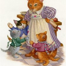 Оригинал схемы вышивки «Кошка с котятами» (№122148)