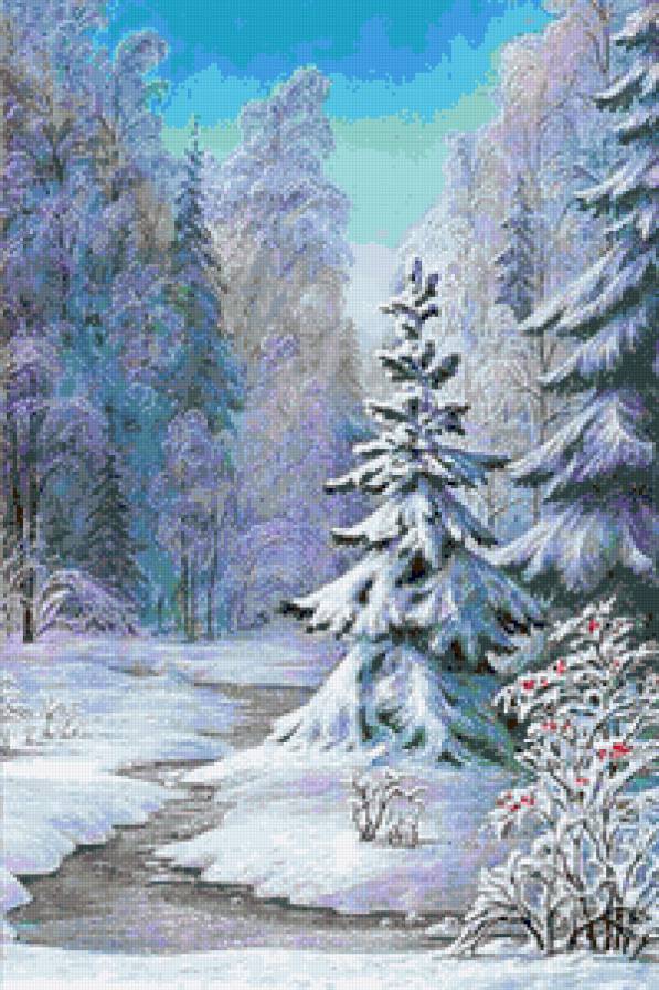 Зимняя сказка - зимняя картина, зима, иней, пейзаж, закат, ели, лес, природа - предпросмотр