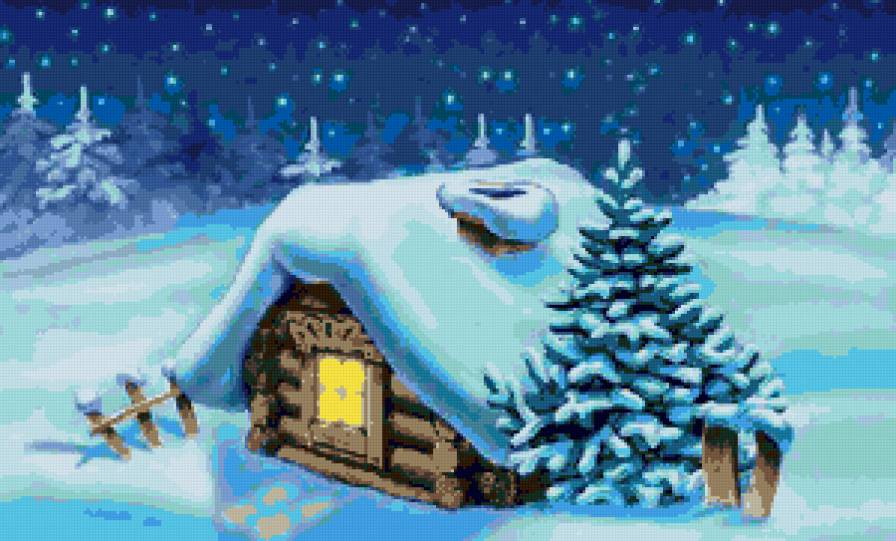 Зимняя сказка - лес, домики, деревья, зима, снег, зимняя сказка, природа - предпросмотр