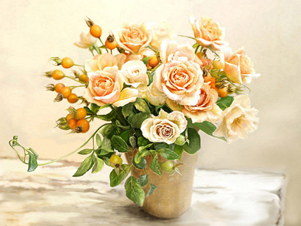 №122928 - букет, цветы, ваза, розы - оригинал
