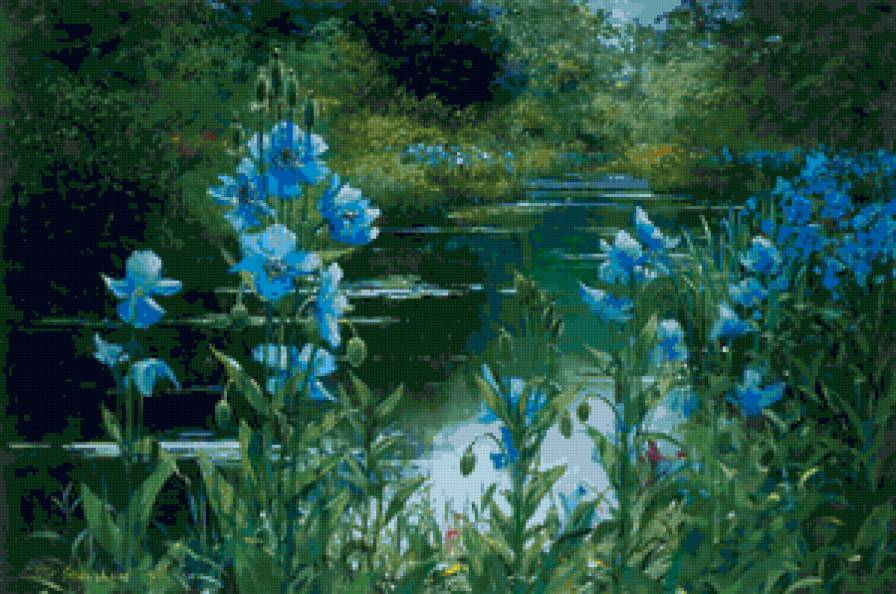 Цветы у реки - озеро, река, цветы, пейзаж, природа - предпросмотр