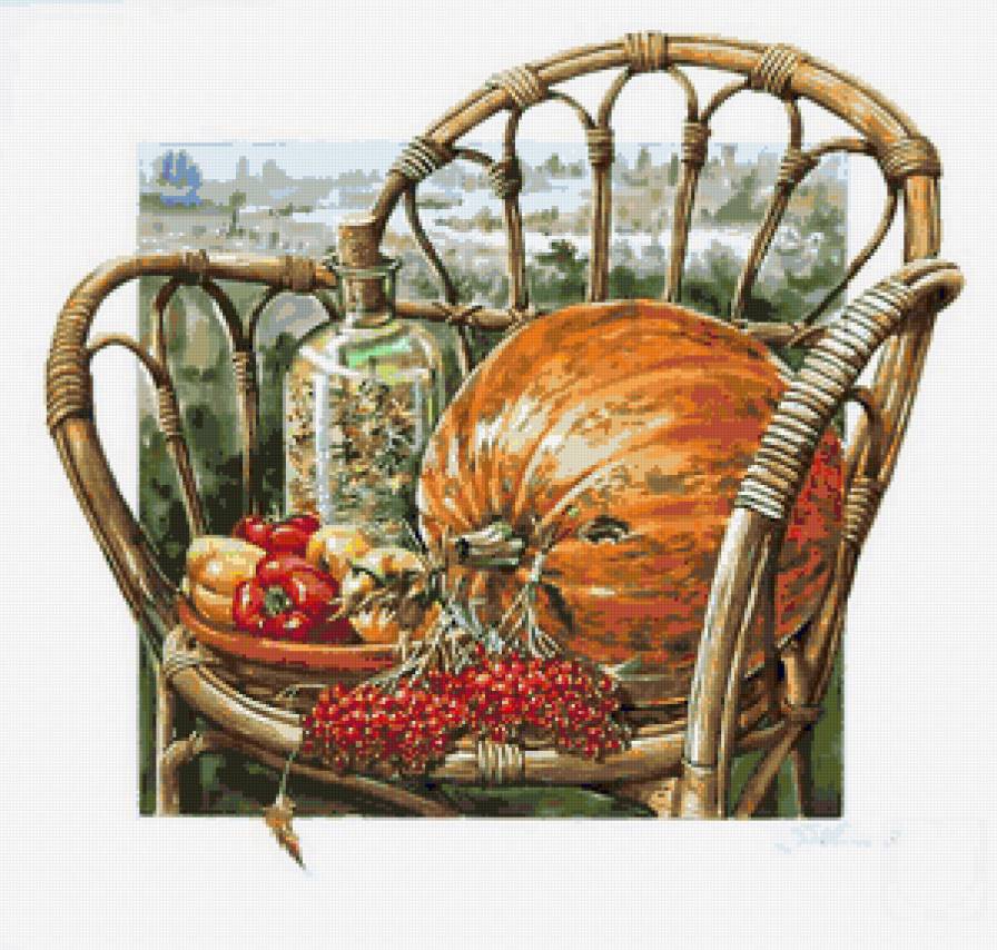 Натюрморт с тыквой - рябина, натюрморт, тыква, ягоды, осень - предпросмотр