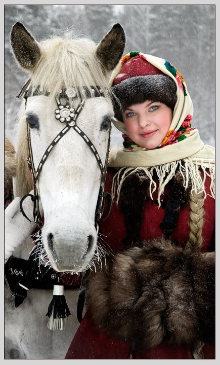 Русская красавица - живопись, девушка, животные, лошадь - оригинал
