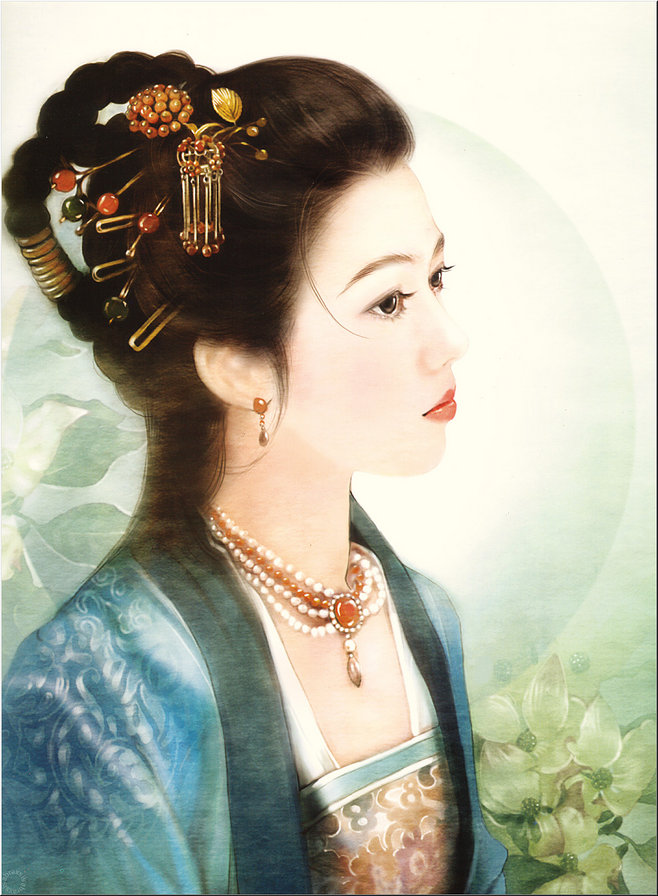 Китаянка - китайская живопись, портрет, картина, девушка - оригинал