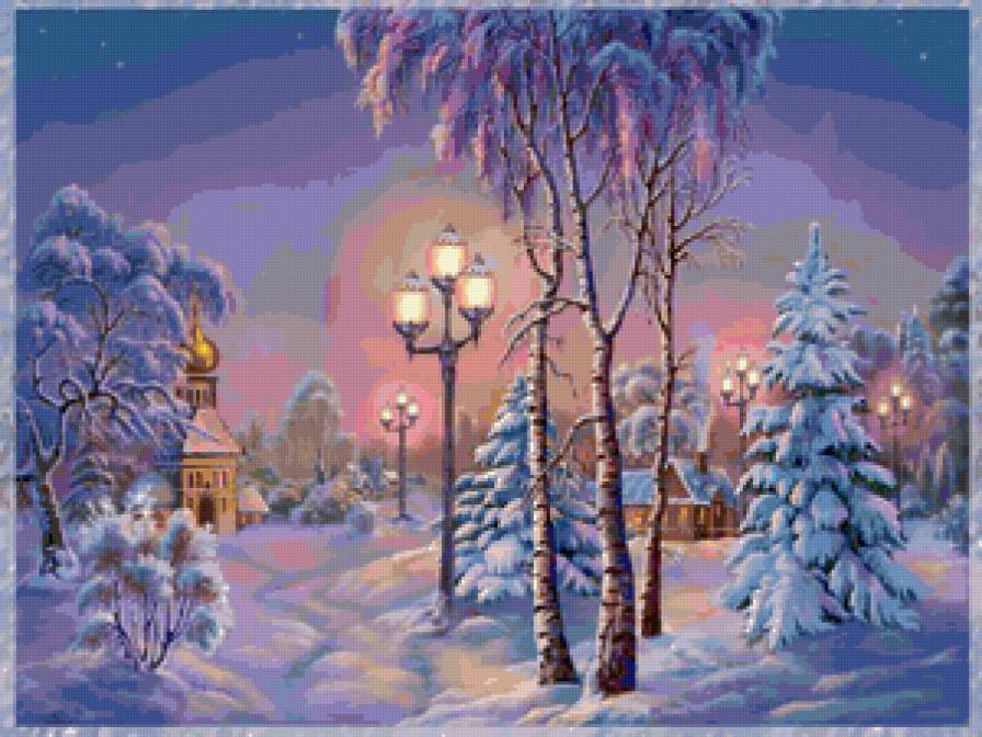 Зимний вечер - зима, пейзаж - предпросмотр