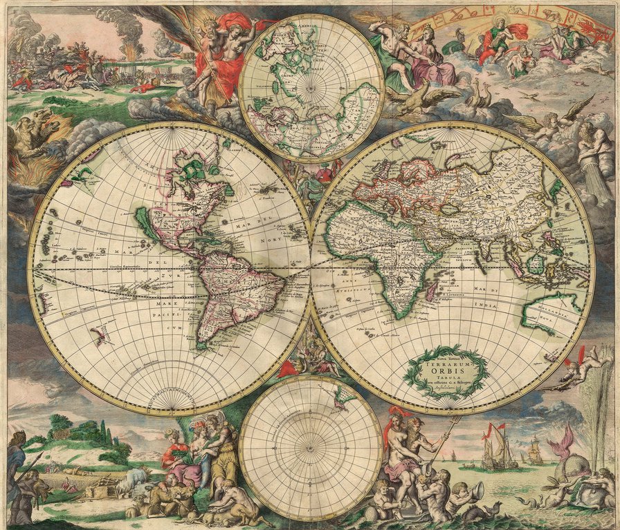 Карта мира 1680 г - картина, для библиотеки, карта - оригинал