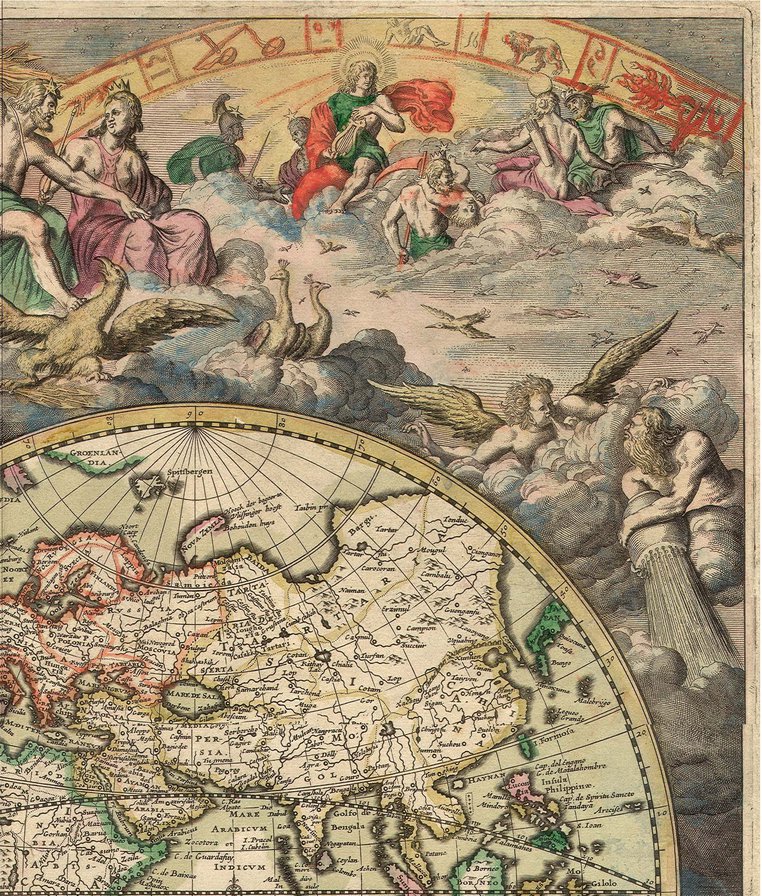 Карта мира 1680 г (верх -3) - картина, карта, для библиотеки - оригинал