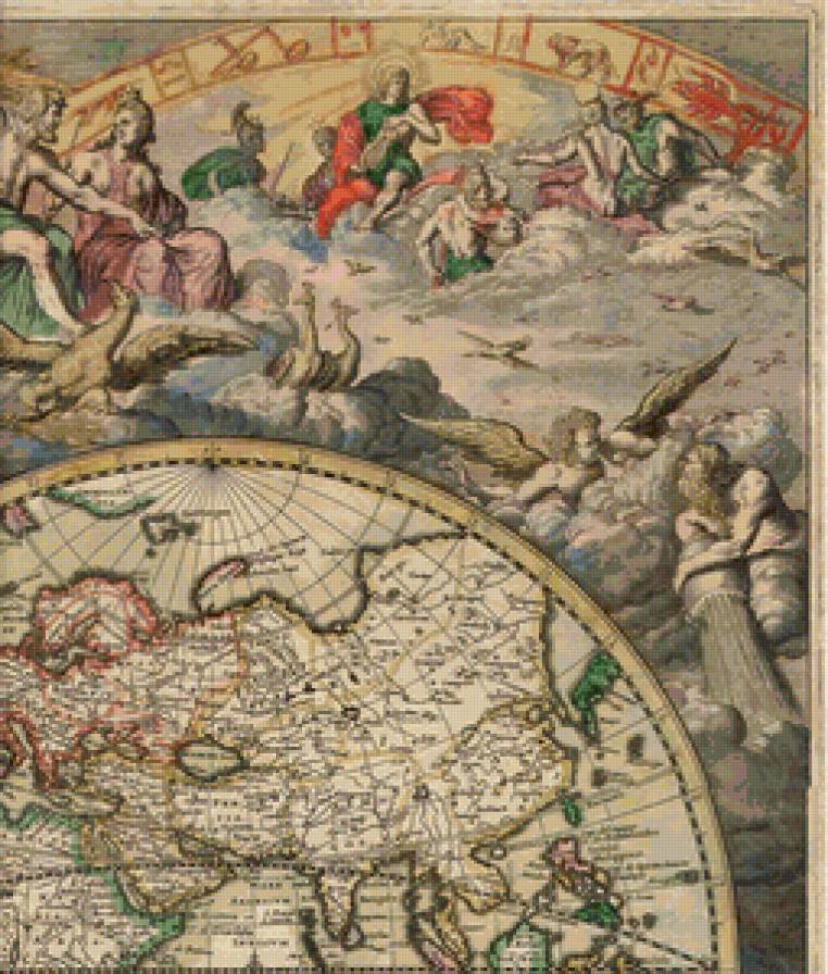 Карта мира 1680 г (верх -3) - карта, для библиотеки, картина - предпросмотр