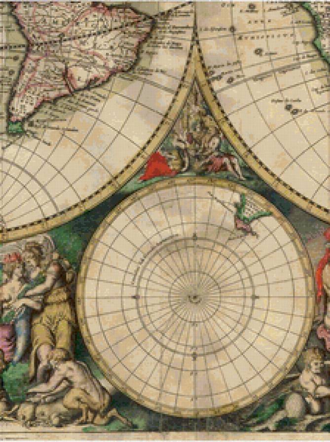 Карта мира 1680 г (низ -2) - карта, для библиотеки, картина - предпросмотр