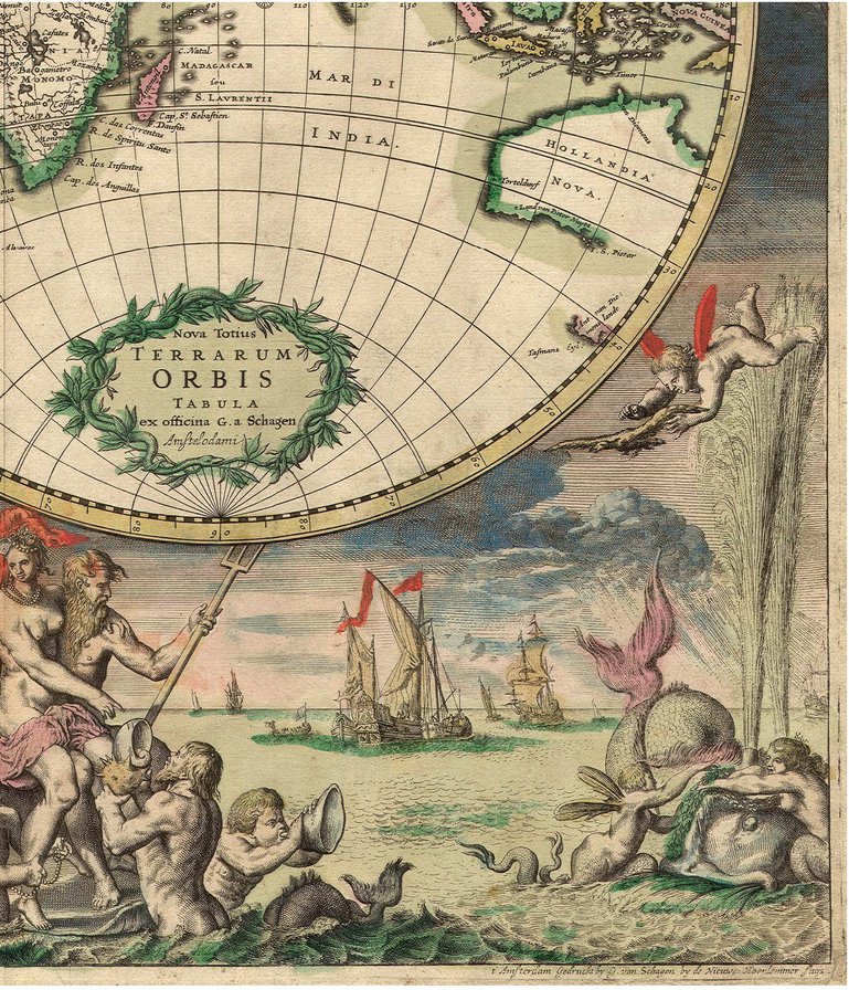 Карта мира 1680 г (низ -3) - карта, для библиотеки, картина - оригинал