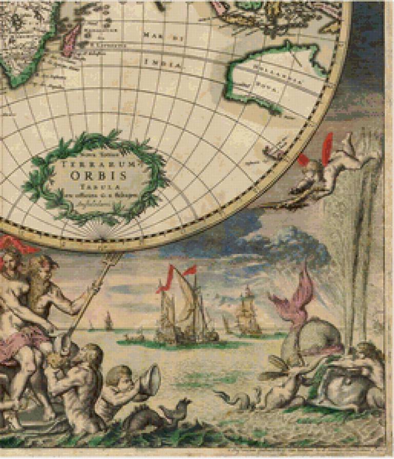 Карта мира 1680 г (низ -3) - карта, для библиотеки, картина - предпросмотр