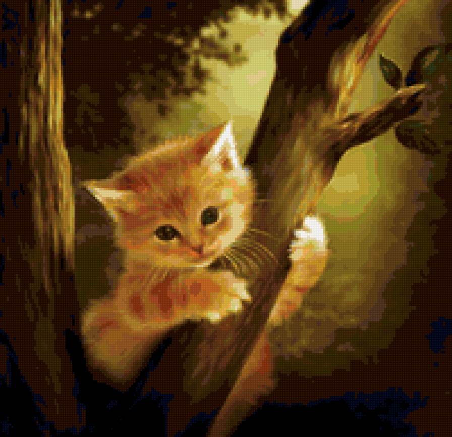 котенок на дереве - кошки - предпросмотр