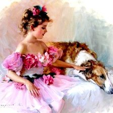 Оригинал схемы вышивки «девочка с собакой» (№124883)
