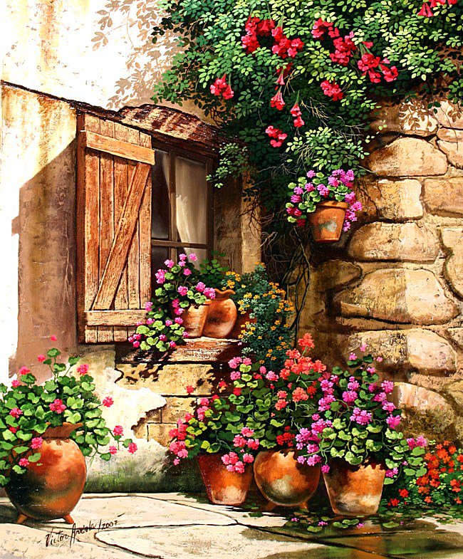 Цветы у дома - цветы, дом - оригинал